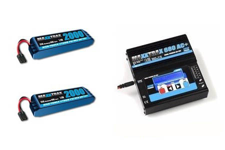 Maxxtrax 680 Snellader + 2x 7.4V 2000mAh LiPo Accu Combi Deal